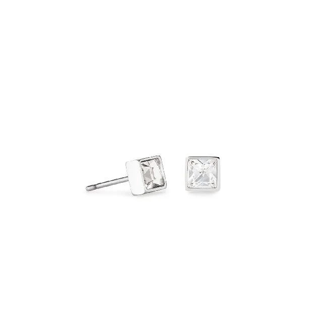 Crystal Crystal and Silver Square Stud Earrings