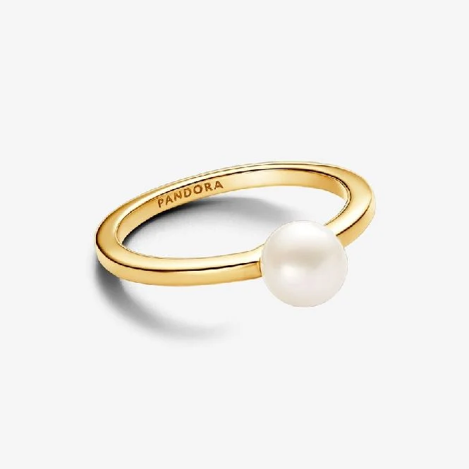Gold Treated Freshwater Cultured Pearl Ring, Size 54