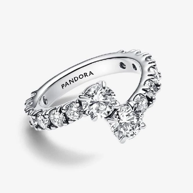 Sparkling Overlapping Band Ring, Size 52
