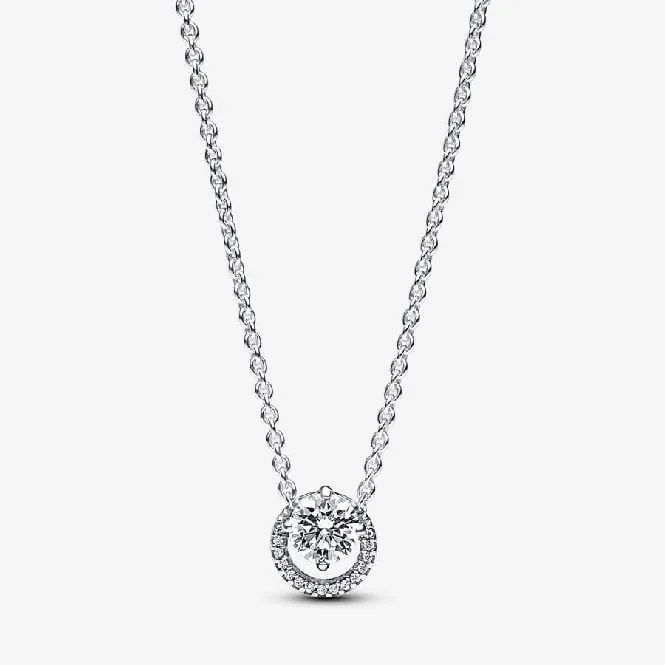Sparkling Round Halo Pendant Collier Necklace, 45cm