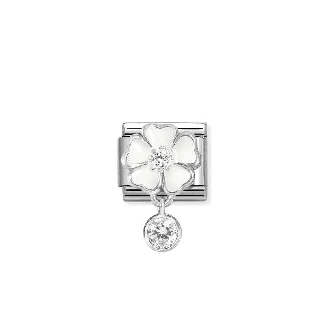 Classic Silver, Enamel and CZ White Flower with Round Flowers & Nature Charms