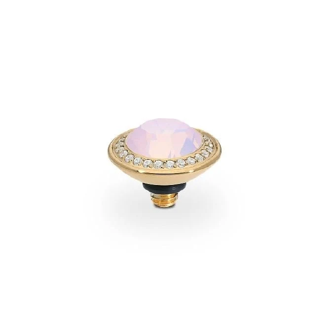 Tondo Deluxe Gold and Pink Rose Opal Crystal Ring Gem Top, 9mm