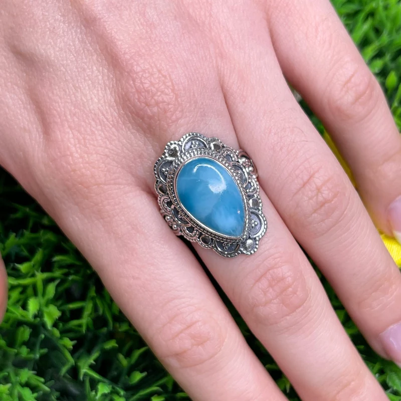 925 Silber Larimar Ring #32