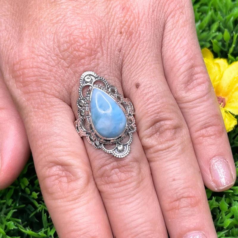 925 Silber Larimar Ring #12