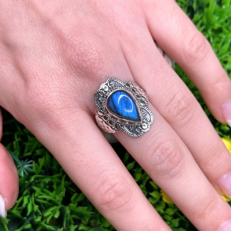 Bluefire Labradorit Ring 925 Silber #14