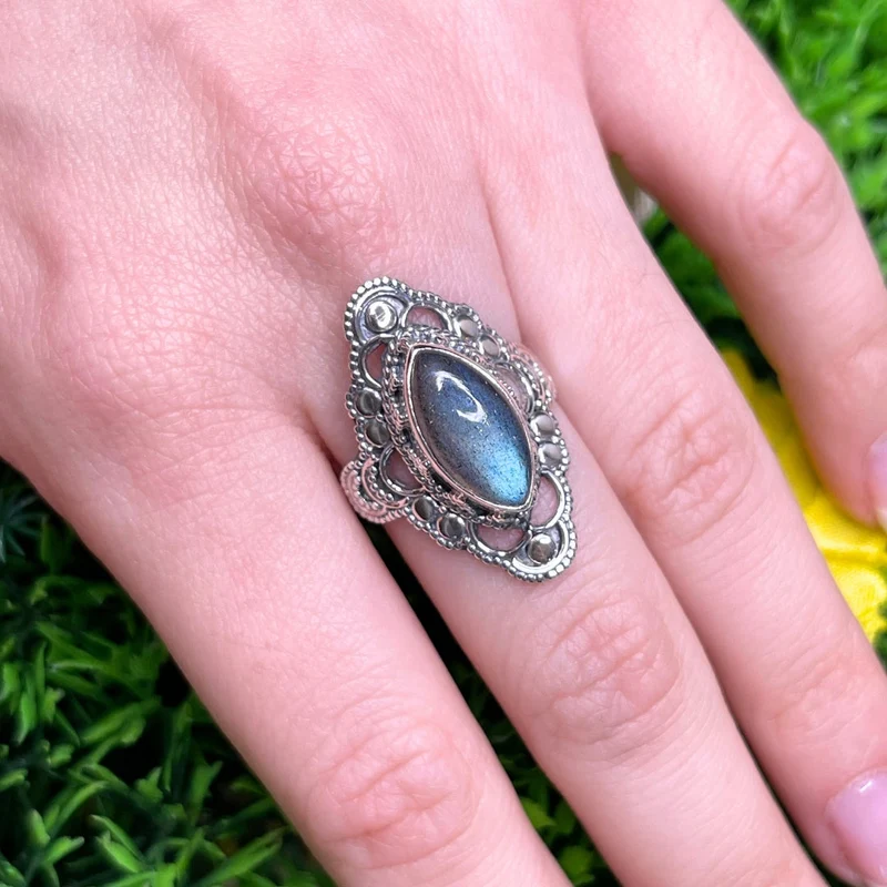 Bluefire Labradorit Ring 925 Silber #13