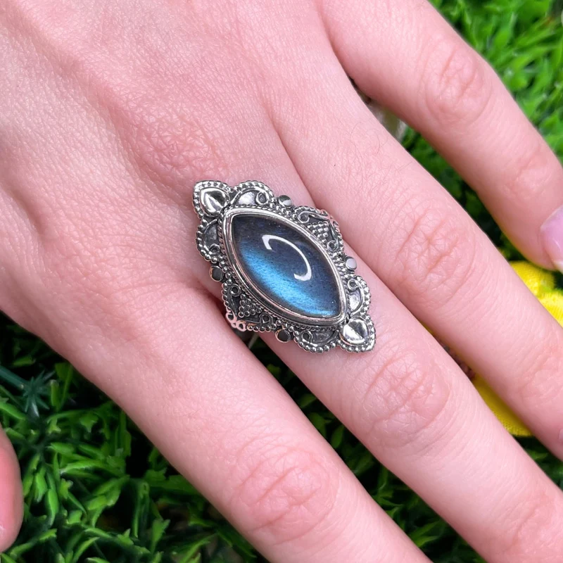 Bluefire Labradorit Ring 925 Silber #10