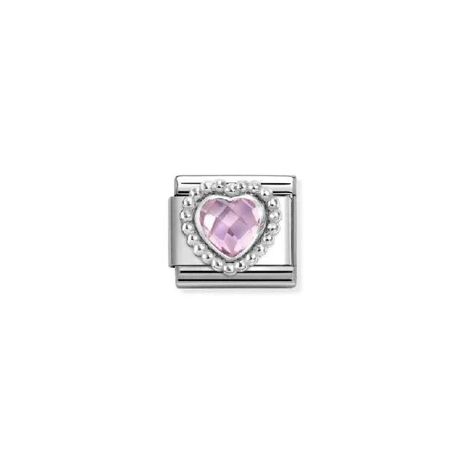 Classic Silver and CZ Light Pink Facetted Dotted Heart Sparkly & Stones Charms