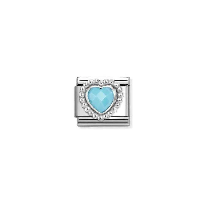 Classic Silver and CZ Turquoise Facetted Dotted Heart Sparkly & Stones Charms
