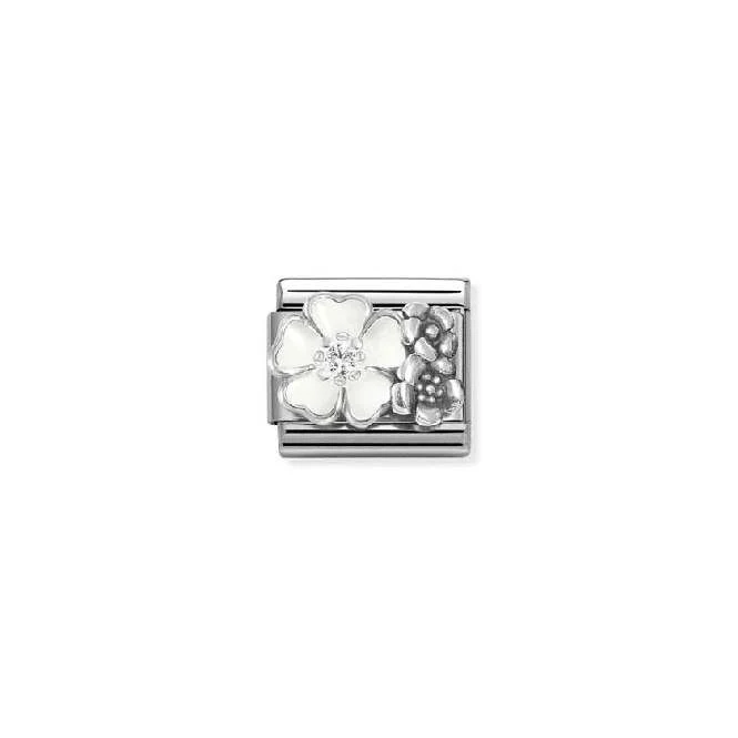 Classic Silver and CZ White Flower with Flowers & Nature Charms