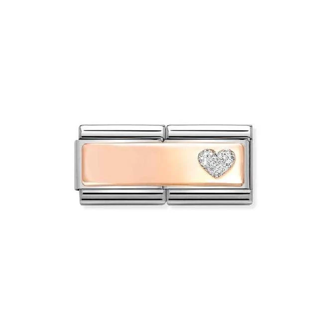 Double Rose Gold Engravable Glitter Heart Sparkly & Stones Charms