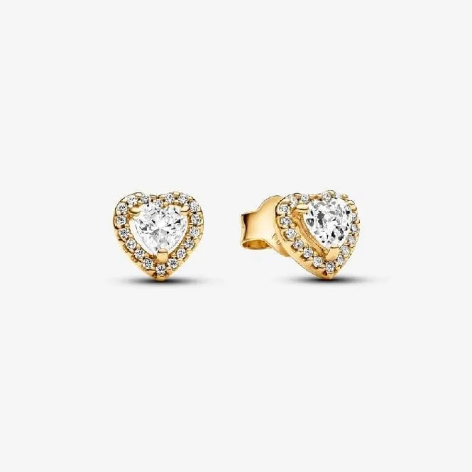 Gold Sparkling Elevated Heart Stud Earrings