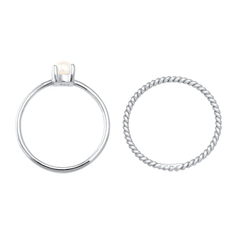 Stapelring 2er Set Twisted | Süßwasserperle