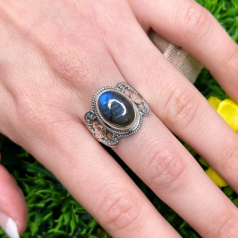 Bluefire Labradorit Ring 925 Silber #24