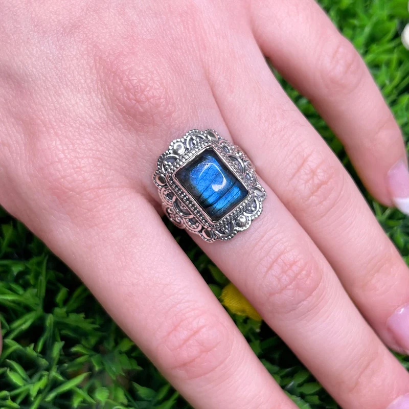 Bluefire Labradorit Ring 925 Silber #27