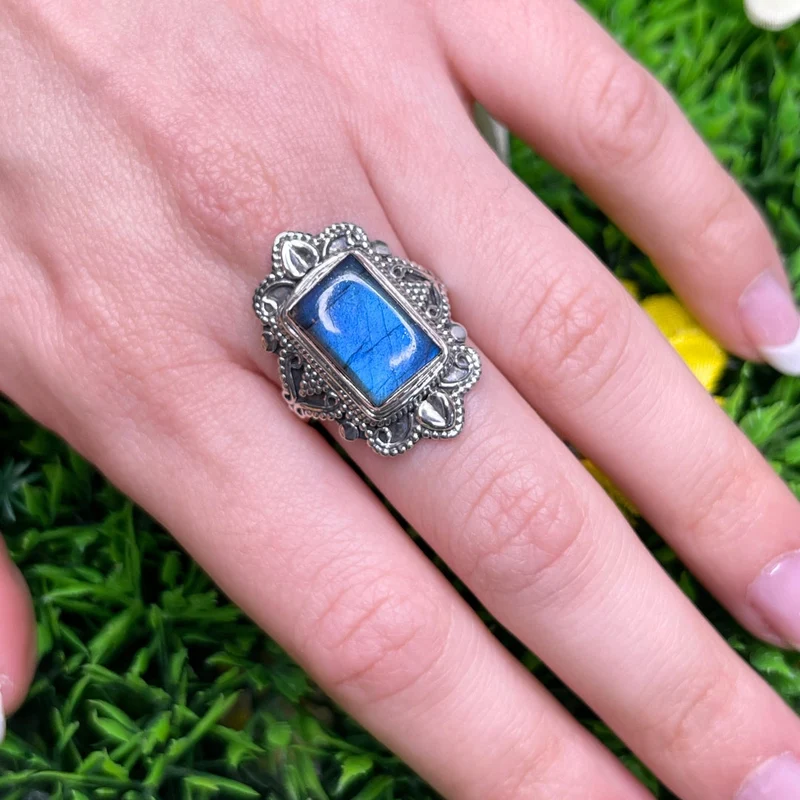 Bluefire Labradorit Ring 925 Silber #26
