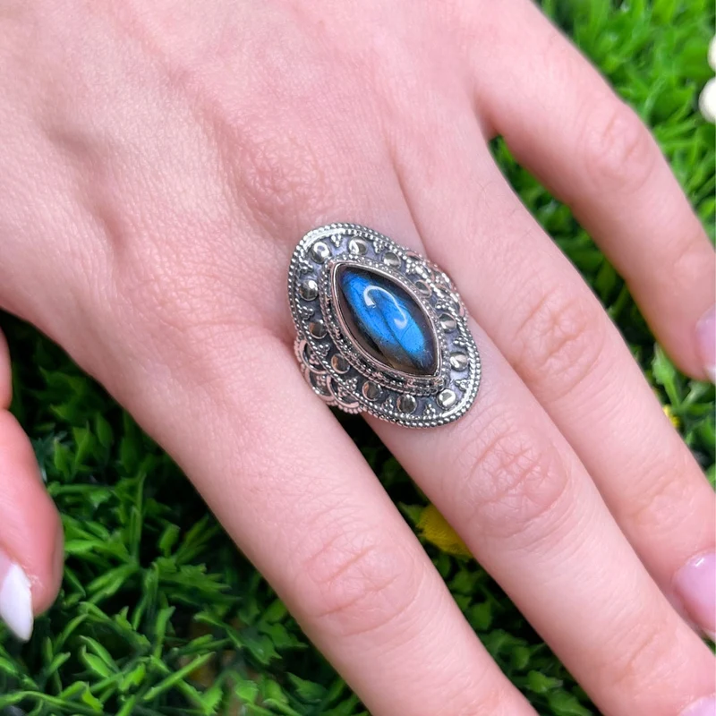 Bluefire Labradorit Ring 925 Silber #32