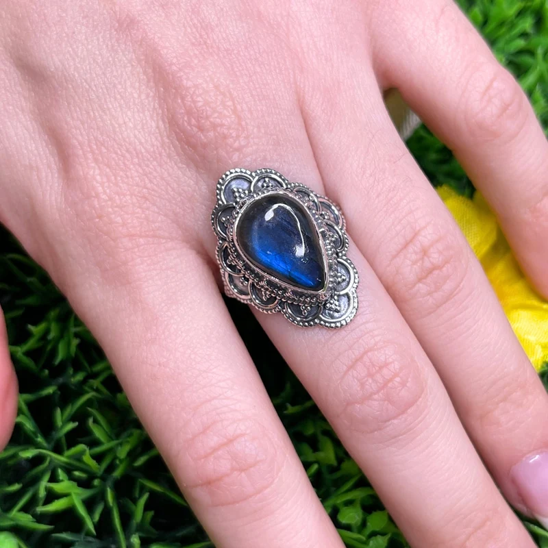 Bluefire Labradorit Ring 925 Silber #35