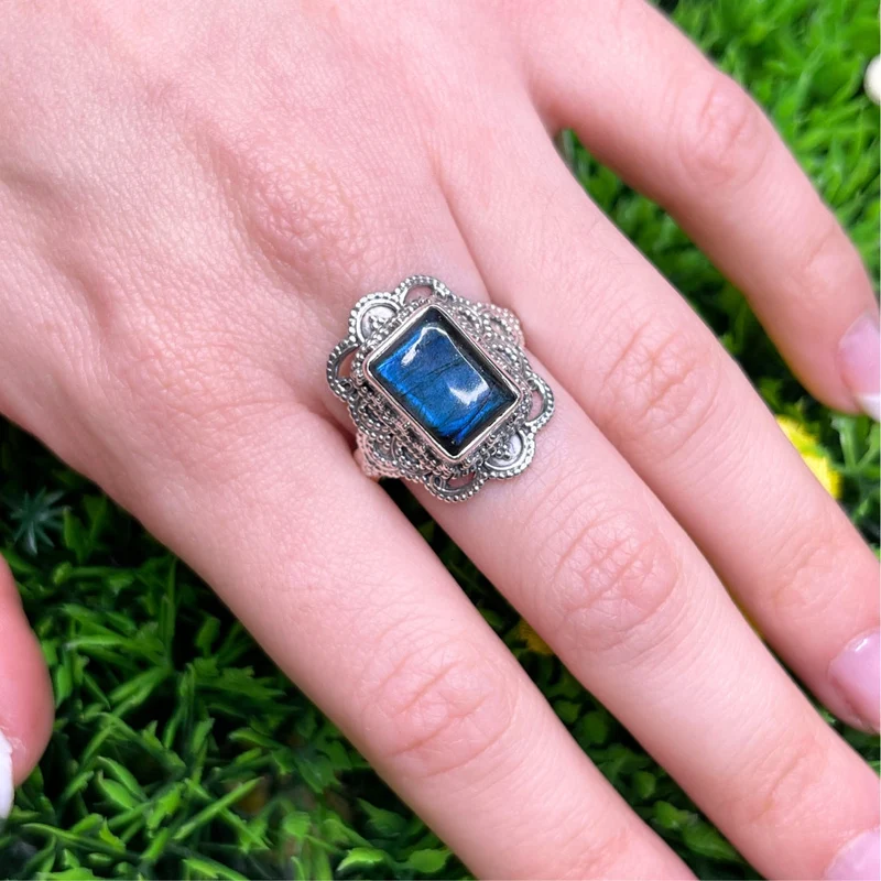 Bluefire Labradorit Ring 925 Silber #30