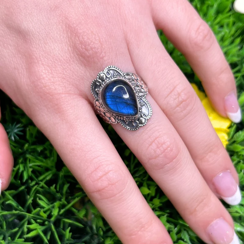 Bluefire Labradorit Ring 925 Silber #36