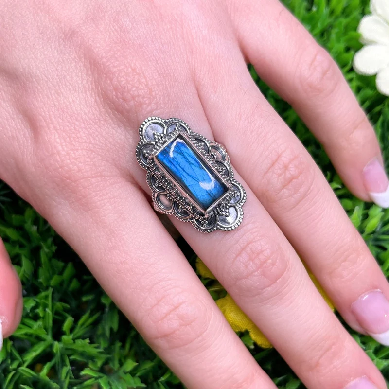 Bluefire Labradorit Ring 925 Silber #33