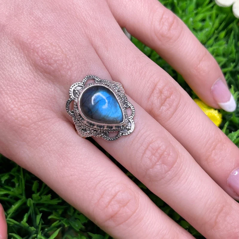 Bluefire Labradorit Ring 925 Silber #41