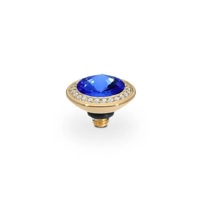 Tondo Deluxe Gold and Blue Sapphire Crystal Ring Gem Top, 9mm