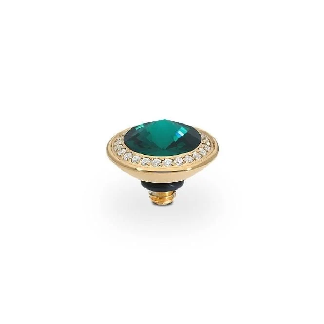 Tondo Deluxe Gold and Green Emerald Crystal Ring Gem Top, 9mm