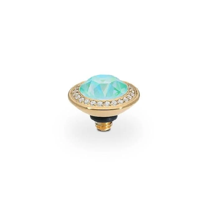 Tondo Deluxe Gold and Green Silky Sage Delite Crystal Ring Gem Top, 9mm
