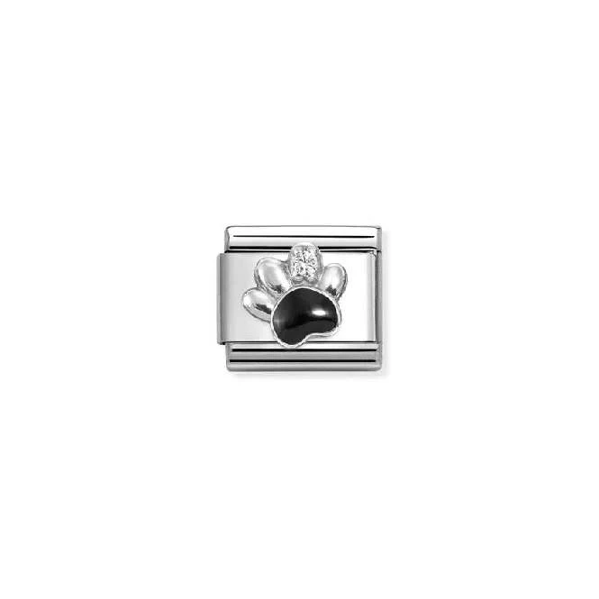Classic Silver and CZ Black and White Paw Animals Charms