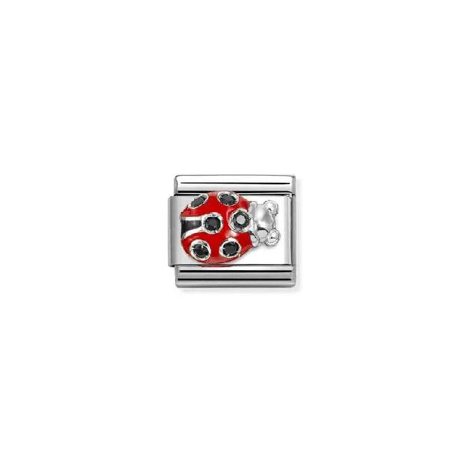 Classic Silver and CZ Red and Black Ladybird Animals Charms
