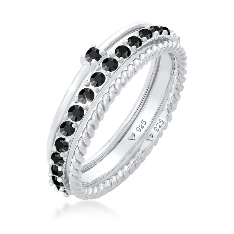 Stapelring 3er Set | Kristalle (Schwarz)