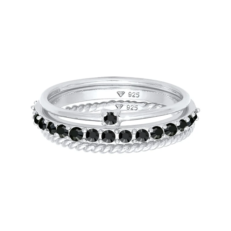 Stapelring 3er Set | Kristalle (Schwarz)