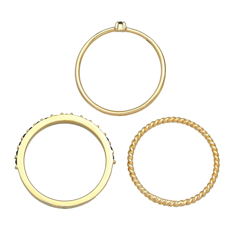 Stapelring 3er Set | Kristalle (Schwarz)