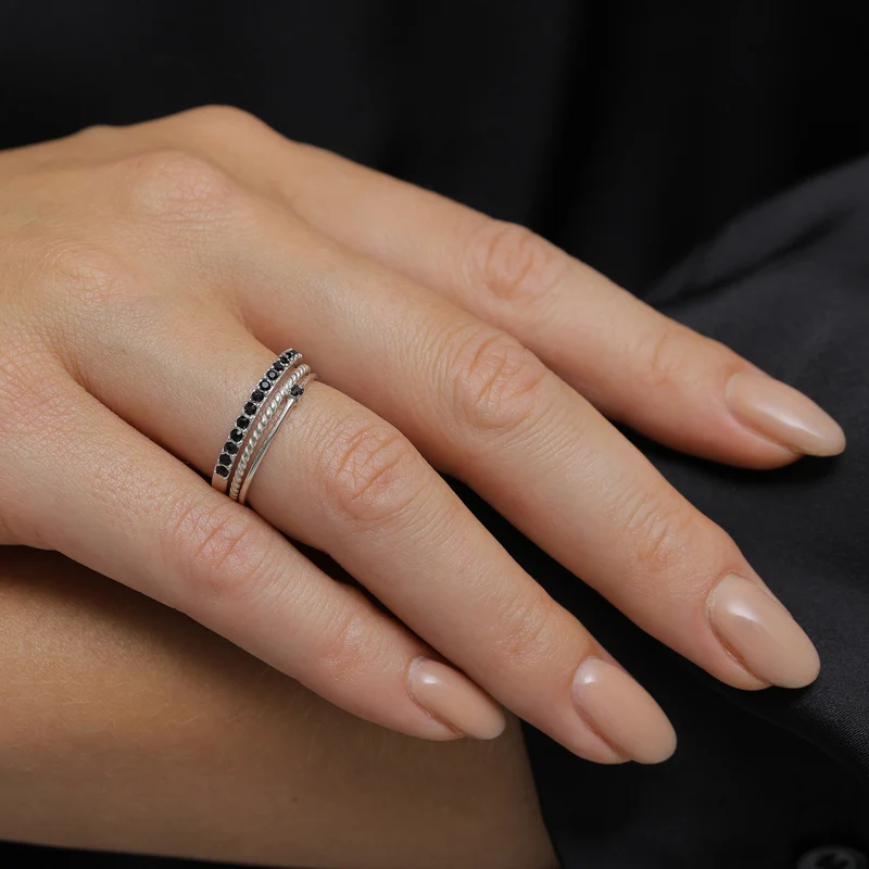 Stapelring 3er Set | Kristalle (Schwarz)