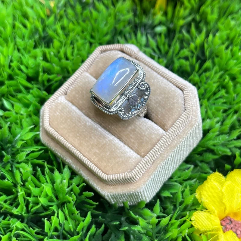 925 Silber Mondsteinring #13