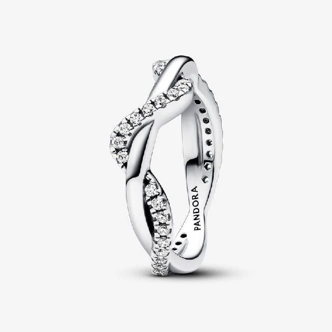 Sparkling Intertwined Wave Ring, Size 48