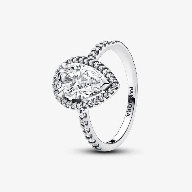 Sparkling Pear Halo Ring, Size 52