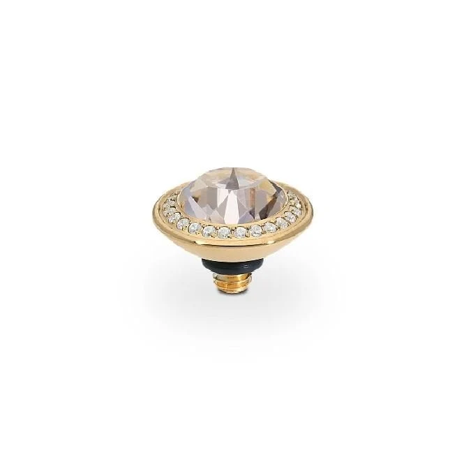 Tondo Deluxe Gold and Pink Silk Crystal Ring Gem Top, 9mm