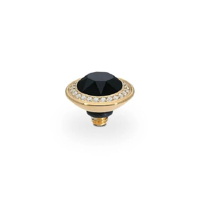 Tondo Deluxe Gold and Jet Crystal Ring Gem Top, 9mm