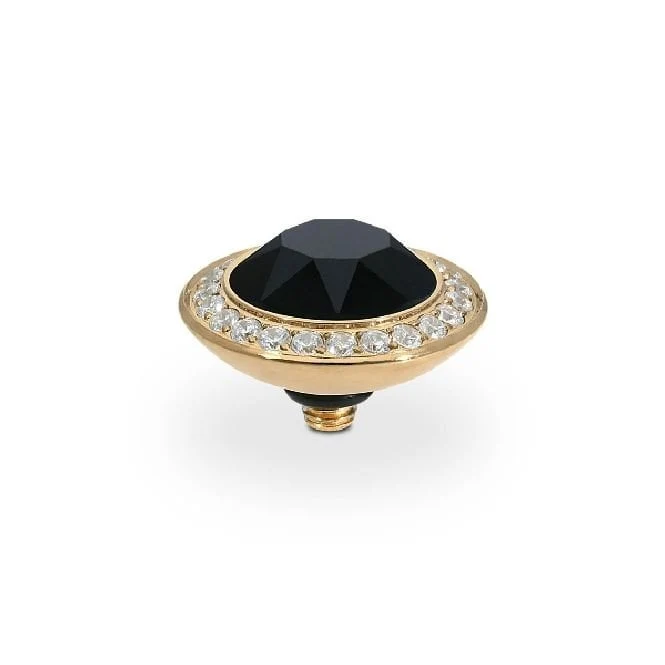 Tondo Deluxe Gold and Jet Crystal Ring Gem Top, 13mm