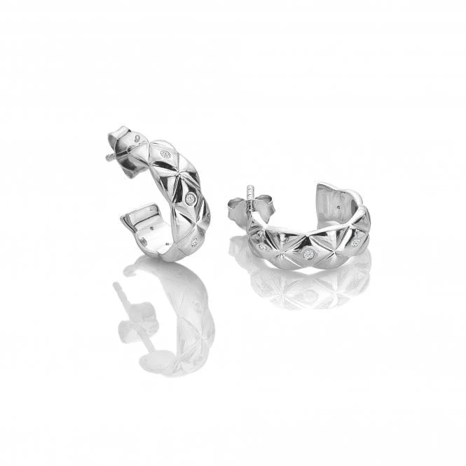 Silver Quilted Earrings with White Topaz