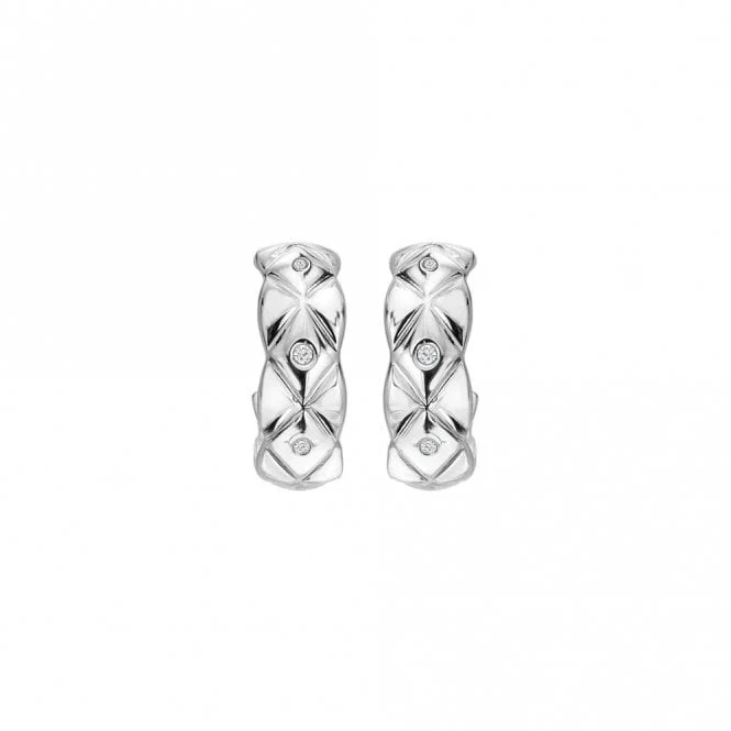 Silver Quilted Earrings with White Topaz
