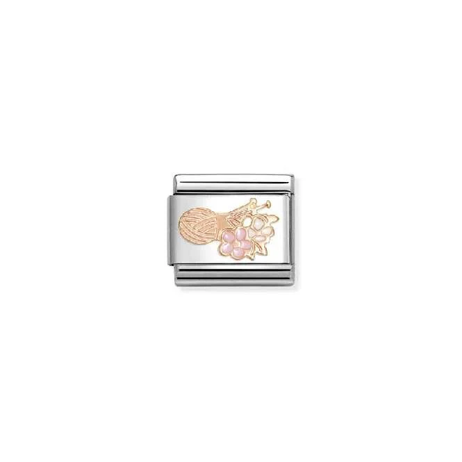 Classic Rose Gold and Enamel Ball Of Wool with Flowers Sports & Hobbies Charms
