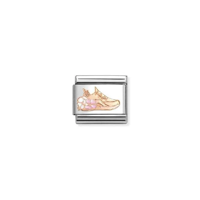 Classic Rose Gold and Enamel Gym Shoe with Flowers Sports & Hobbies Charms