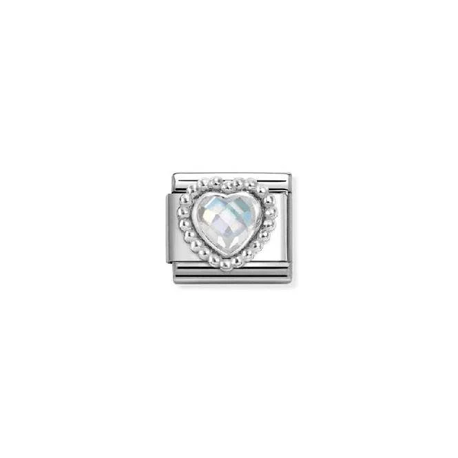 Classic Silver and CZ White Facetted Dotted Heart Sparkly & Stones Charms