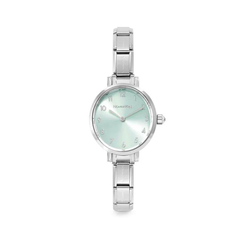 Time Paris Oval Green Water Sunray Dial & Silver Charm Bracelet Watch with CZ
