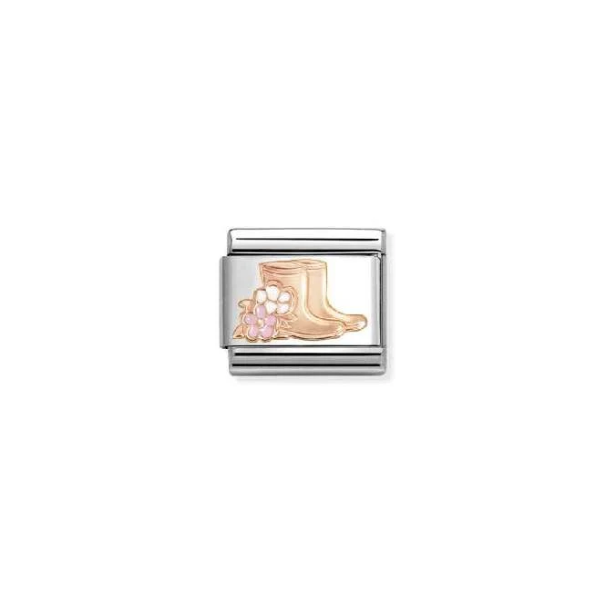 Classic Rose Gold and Enamel Boots with Flowers Sports & Hobbies Charms