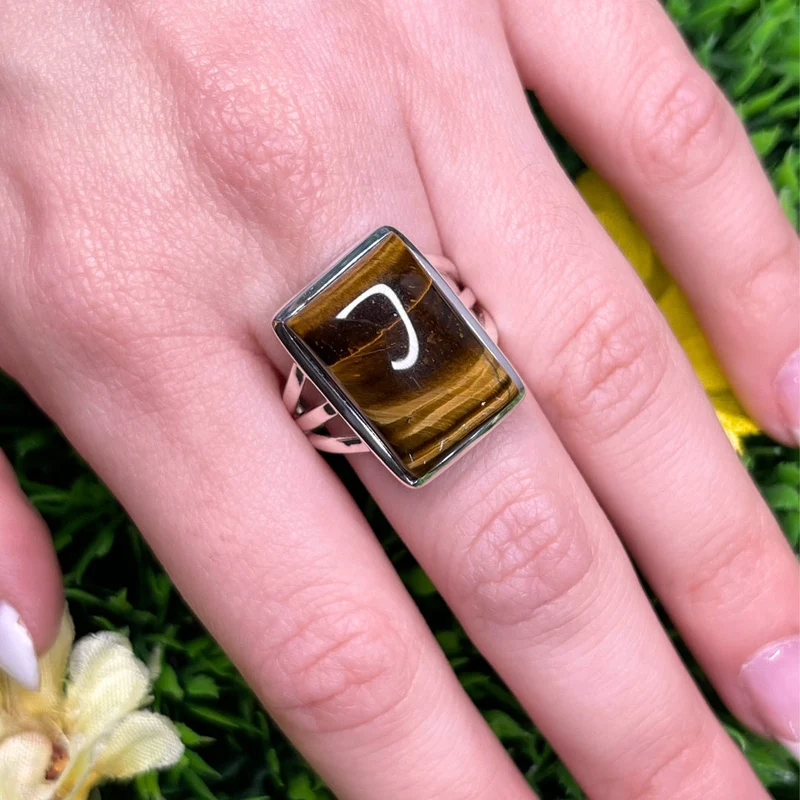 925 Silber Tigerauge Ring #29