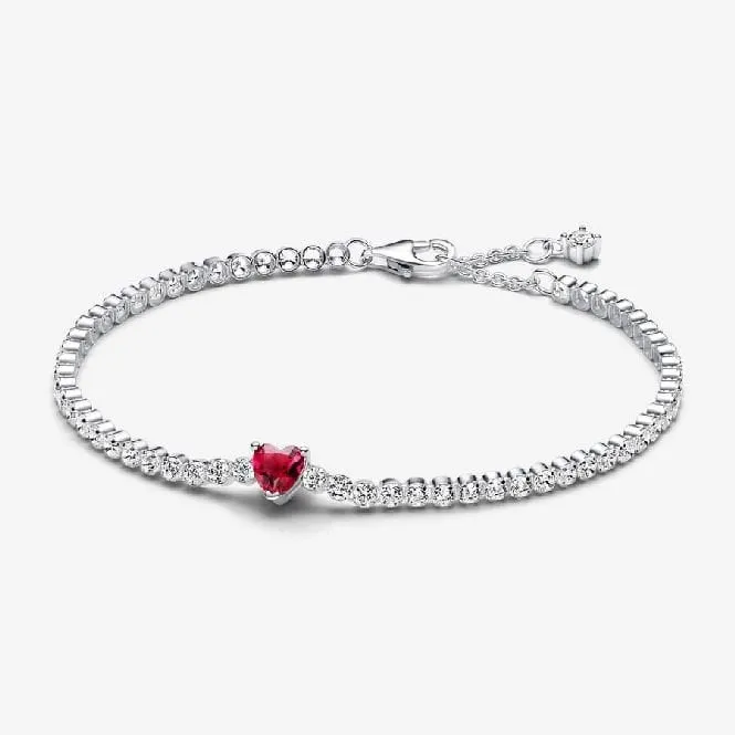 Red Sparkling Heart Tennis Bracelet, 20cm